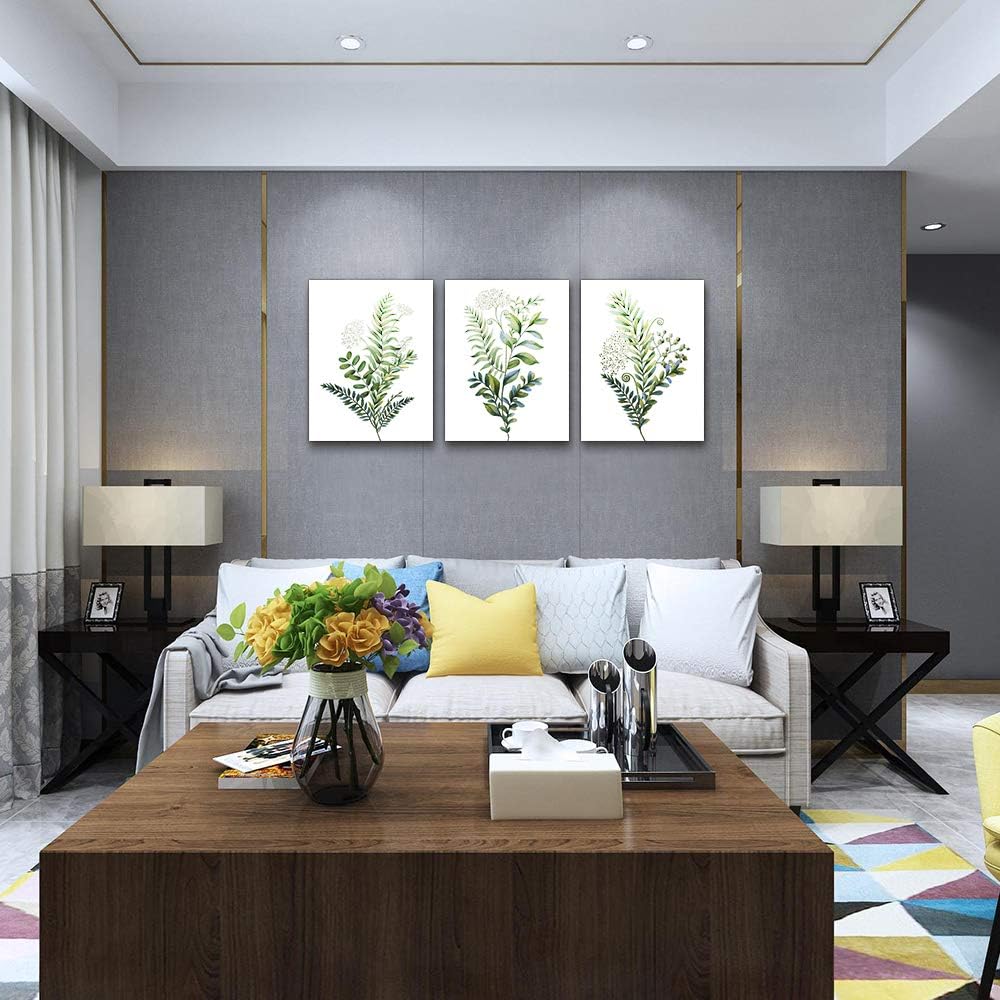 3 Pieces Framed Wall Art for Living Room Bathroom Wall Decorations Kitchen Wall decor Canvas Print decor modern Simple Bedroom Home Decoration Green leaves Poster wall paintings