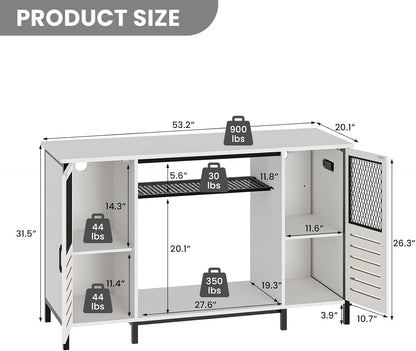 EAG 55-75 Gallon Fish Tank Stand with Power Outlets & LED Light, Heavy Duty Aquarium Stand with Adjustable Shelves, Turtle Reptile Terrarium Tank Stand with Cabinet, 1250LBS Capacity, White