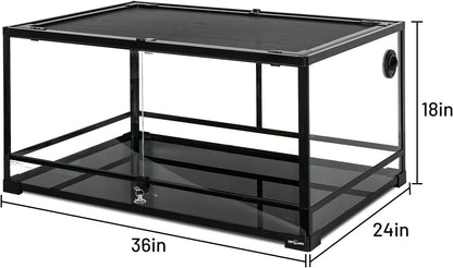 REPTI ZOO 36" x 24" x 18" Glass Reptile Terrarium, Front Opening Reptile Habit Tank with Double Hing Doors, Knock-Down Terrarium with Top Screen Ventilation 68 Gallon