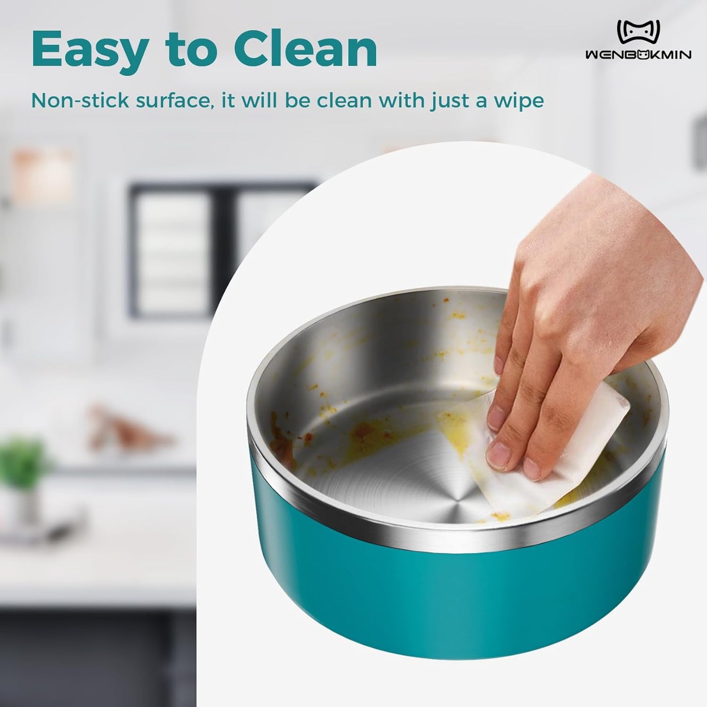 Dog Bowl, Stainless Steel Dog Food and Water Bowl with Non Slip Quiet Bottom, Easy to Clean, Dishwasher Safe, 40oz, Lake Blue