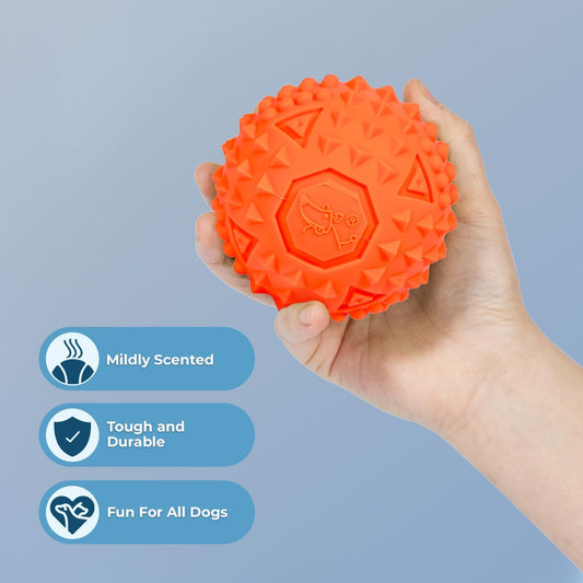 Best Pet Supplies Interactive Squeaky Dog Chew Toy, Ideal Dog Toys for Chewers, Small, Medium & Large Dogs, and Fetch Lovers - Spiky Ball (Blue, Orange), Large 3.5"