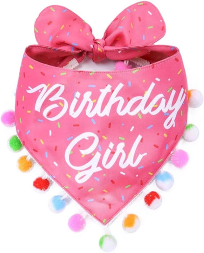 LunaMarie - Luxury Pet Birthday Bandanas -Premium & Silky Poly Fabric | 100% Handmade | Custom Shape Dual Layered (Birthday Girl, X-Small)