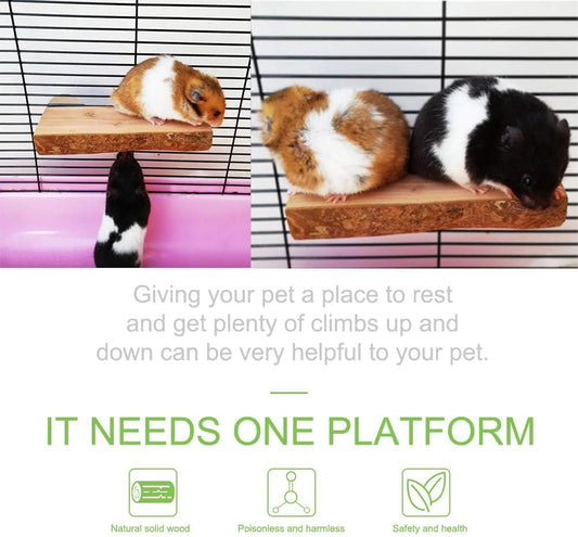 2Pcs Hamster Ledges Wooden Platform Rat Climb Platform Shelf Bird Perch Stand Toys Cage Accessories for Rat Squirrel Gerbil Suger Glider 2.6" X 5.9"