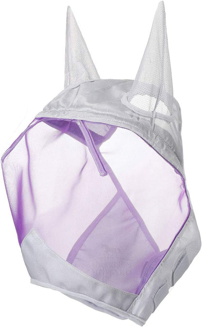 Harrison Howard CareMaster Horse Fly Mask Half Face with Ears Silver/Purple Retro Small Pony