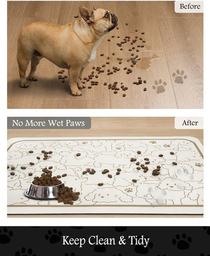 Pet Feeding Mat-Absorbent Dog Mat for Food and Water Bowl-No Stains Quick Dry Water Dispenser Mat-Dog Accessories Pet Supplies-Bowl for Messy Drinkers（FRAMEDOGS,17"x34"