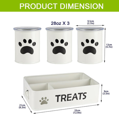 28oz Metal Dog Treat Container Set of 3,Dog Treat Jars with Airtight Lids,Cat Treat Jar,Dog Treat Canister for Countertop,Coated Galvanized Steel Dog Treats Station-White