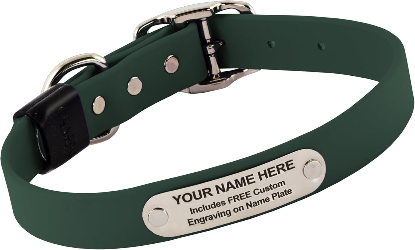Biothane Custom Dog Collar – Waterproof, Stink-Proof Personalized Collar with Name & Phone Number – Durable, Many Sizes and Colors – Assembled in USA (Forest Green)