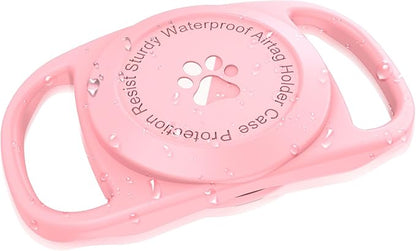 Airtag Dog Collar Holder, [1 Pack] Waterproof Protective Case for Apple AirTag, Durable & Lightweight with Full-Body Protection, Soft Silicone, Pink