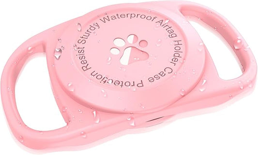 Airtag Dog Collar Holder, [1 Pack] Waterproof Protective Case for Apple AirTag, Durable & Lightweight with Full-Body Protection, Soft Silicone, Pink