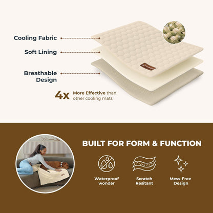 Dog Cooling Mat- Ice Silk Summer Comfort, Self Cooling, Non-Slip Dog Pad, Durable & Washable, Mat for Extra Large Dogs 85x115 cm, Support Shelter Dogs with Every Purchase (Beige)