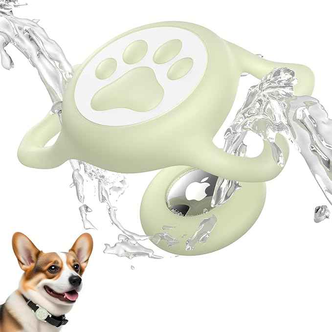 for Airtag Dog Collar Holder, Dog Airtag Holder Waterproof, Lightweight & Soft Silicone Air Tag Case for Pet Collars, Works with Multiple Tracker Tag Products (Luminous, 1 Pack)