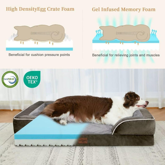 Comfort Expression Orthopedic Memory Foam Dog Beds, XL Dog Beds for Extra Large Dogs, Washable Dogs Beds with Removable Cover, Waterproof Pet Sofa Couch with Bolster(X-Large,Olive Green)
