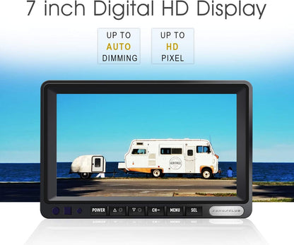 Digital Wireless Backup Camera System Kit, IP69 Waterproof Wireless Rear View Camera + 7’’ LCD Wireless Reverse Monitor for RV/Truck/Trailer/Bus/Camper/5th Wheel (W01-7 inch)