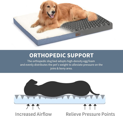 Dog Beds for Large Dogs, Orthopedic Dog Bed for Extra Large Dogs, Big Waterproof Pet Bed with Washable Removable Oxford Cover, Blue White