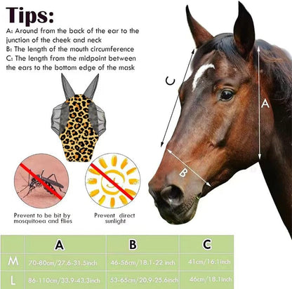 Horse Fly Mask with Ears - Comfort Fit, Durable & Breathable, Easy to on/Off | UV Protection, Large Eye Space, Stretchy Leopard Print (2pcs Medium, Tangle-Free)