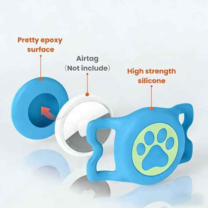 Waterproof Airtag Holder for Dog Collar,Stretchy Silicone|Full Body Covered|AirTag Holder Glow in the Dark, (Blue-Luminous)