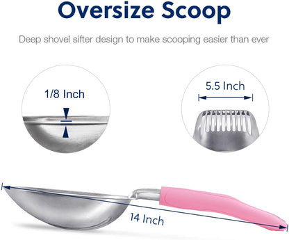 WePet Cat Litter Scoop, Aluminum Alloy Sifter, Kitty Metal Scooper, Deep Shovel, Long Handle, Poop Sifting, Kitten Pooper Lifter, Durable, Heavy Duty, for Litter Box