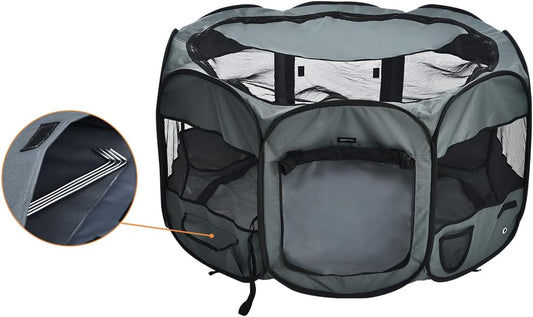 Amazon Basics Portable Soft Pet Dog Octagonal Travel Playpen, Large (45 x 45 x 24 inches), Grey