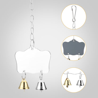 Hypeety Pet Bird Mirror Toy with Bells Hanging Toy for Parakeet Cockatiel Conure Lovebirds Finch Canary Cage Swing Fun Play Toy (Bird Mirror-2 Bells)