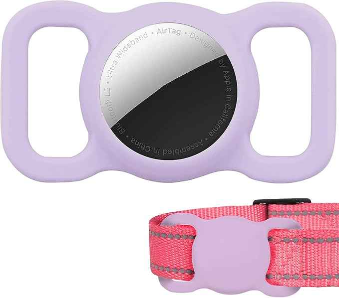 2 Pack Protective Air Tag Case for Dog Collar, Pet/Dog Collar Holder Case Compatible with Apple Air Tag, Waterproof Air tag Loop for GPS Tracker Lightweight Soft Anti Scratch Anti Lost Blue Purple