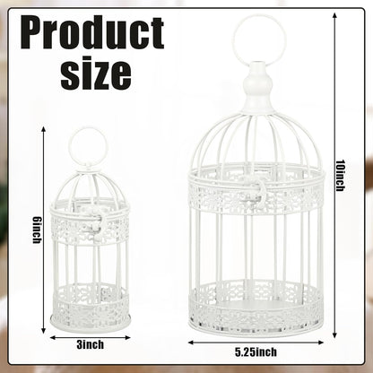 Sliner 4 Pcs Bird Cage Decorative Candle Holder Vintage Candle Holder Cage Lanterns Model for Modern Table House Home Decoration(White)