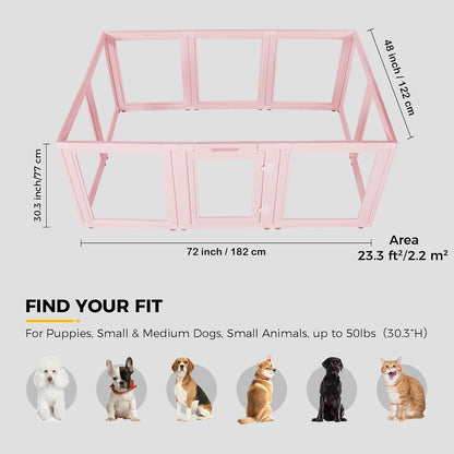 Clear Acrylic Plastic Dog Playpen - Clear Dog Play Pen - Easy Assemble Acrylic Dog Playpen - Puppy Playpen, Cat Playpen, Small Animal Playpen, Dog Play Pen Indoors (Pink-30.3" H, 10PCS)