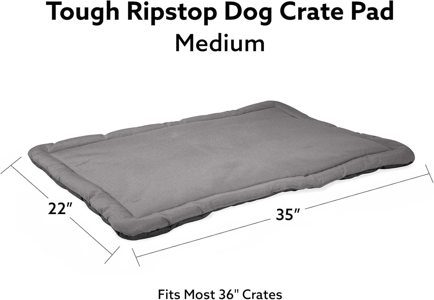 K9 Ballistics Tough Ripstop Dog Crate Pad - Durable & Machine Washable with Non-Skid Bottom and 120-Day Warranty, Fits 36" Wire Crates - Medium, Light Gray Velvet