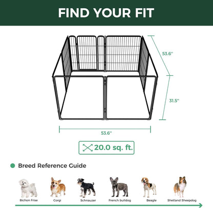 FXW Homeplus Unleashed Indoor Dog Playpen - Stress-Free and Safe Play, Heavy Duty 32 Inch 4 Acrylic Panels + 4 Wire Panels Dog Pen for Small and Medium Dogs, Black│Patented