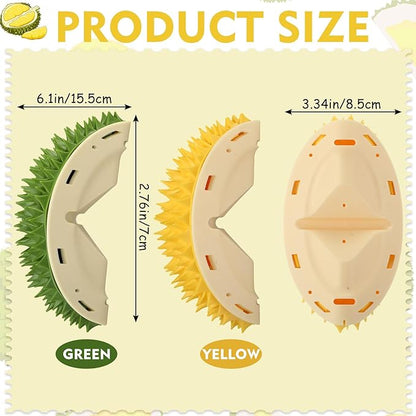 Hiboom 2 Pcs Cat Wall Corner Scratcher Durian Shaped Self Groomer Face Scratcher Massage Comb Grooming Brush Tool for Indoor Long & Short Fur Kitten Dogs, Green and Yellow