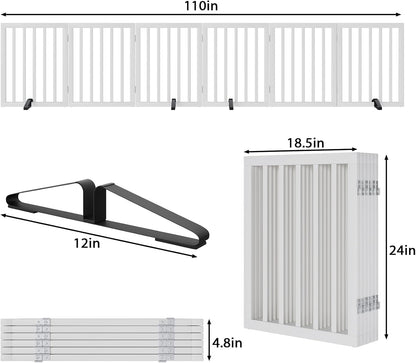Wooden Dog Gate Freestanding Foldable 6 Panel Pet Gates Extra Wide Dog Gates for Indoor Doorways Stairs 24in Height Support Feet Included