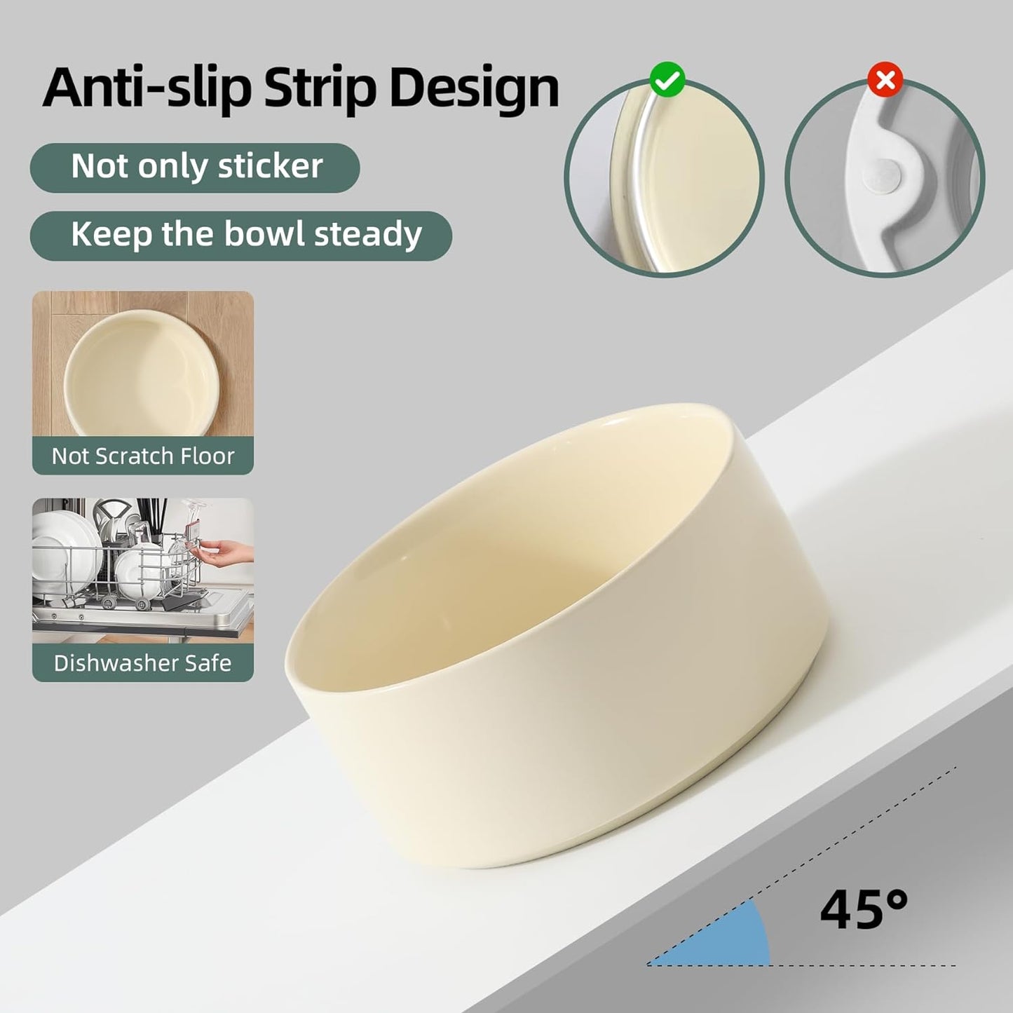 Ceramic Set of 2 Cat Bowls, Food and Water Bowls for Cats, Kitty, 2pcs Cat Dishes, Pet Feeder(5.1inch, 2 x Beige Bowls)