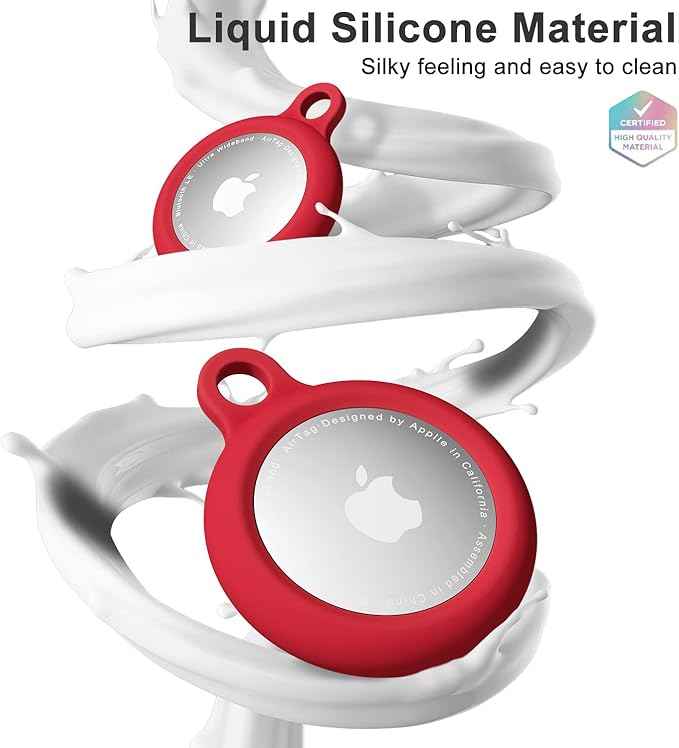 oakxco for Airtag Keychain Silicone, Airtag Holder with Key Ring, Air Tag Cover Cute Accessories for Kids, Luggage, Car Dog Collar, Car, Compatible with Apple Airtag Case Waterproof Tracker, Red