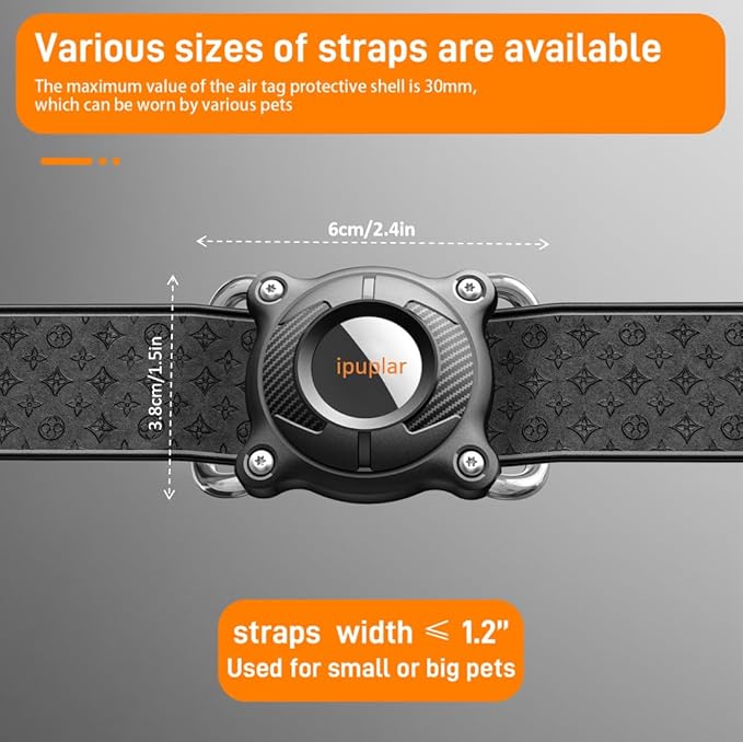 IPURLAR for Airtag | Dog Airtag Holder | Waterproof - Airtag Dog Collar Holder with Removable Metal Loop, Light Weight fit Width1.2in/ Thick0.18in Airtag Collar Holder,Deep Black2