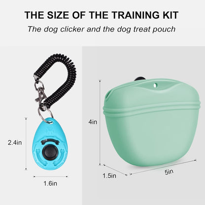 Left&Right Dog Clicker Training Kit,Silicone Dog Training Treat Pouch and Dog Clickers,Dog Treat Bag with Clicker Training for Dogs,Pet Treat Bag with Magnetic Buckle Closing and Waist Clip,Egg Green