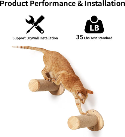 FUKUMARU Cat Wall Furniture, 11.8 Inch Cats Steps for Drywall, Kitten Stairs for Wall Mounted with Jute Scratching Kittens Shelf, 2 of Pack