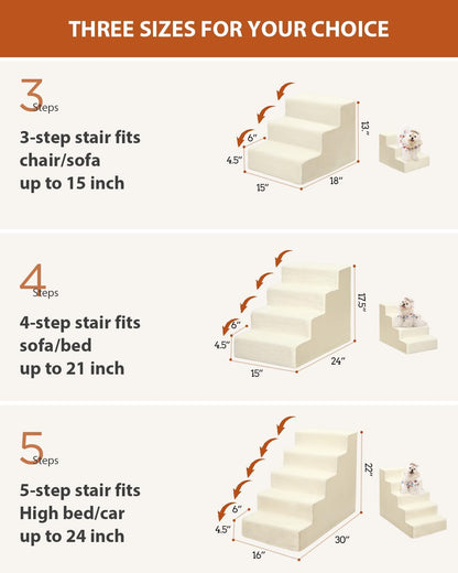 Dog Stairs for Small Dogs,13" H,3-Step Dog Steps for High Bed,Couch,Pet Stairs for Dogs and Cats Climbing with Non-Slip Bottom and Washable Cover,Beige