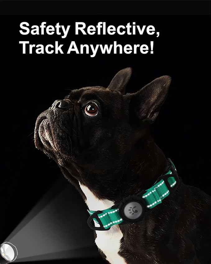 TagME Airtag Dog Collar,Waterproof Reflective Pet Collar with Airtag Holder,Soft Padded and Double D-Rings for Puppy,Turquoise