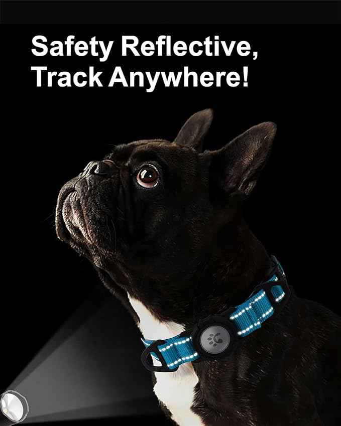 TagME Airtag Dog Collar,Waterproof Reflective Pet Collar with Airtag Holder,Soft Padded and Double D-Rings for Puppy,Light Blue