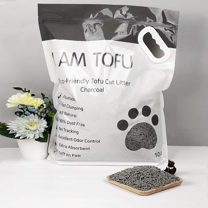 I AM TOFU - Tofu Cat Litter, Natural Flushable Extra Clumping Pellet Litter, 10LB x 3 (Charcoal 2 & Honey Peach1)