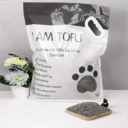 I AM TOFU - Tofu Cat Litter, Natural Flushable Extra Clumping Pellet Litter, 10LB x 3 (Charcoal 2 & Original 1)