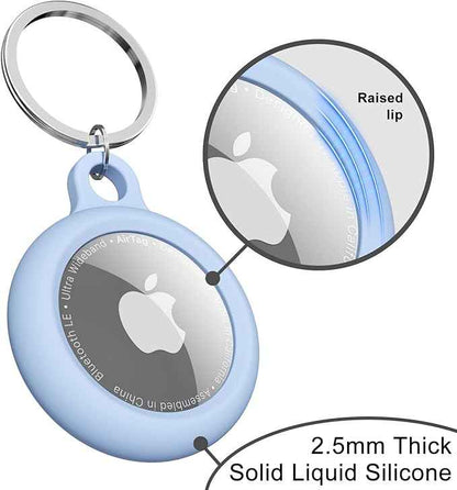 oakxco Compatible with Airtag Keychain Silicone, Holder with Key Ring, Cover Cute Accessories for Kids, Luggage, Car Dog Collar, Car, Compatible with Apple Airtag Case, Aqua Sky Baby Light Blue