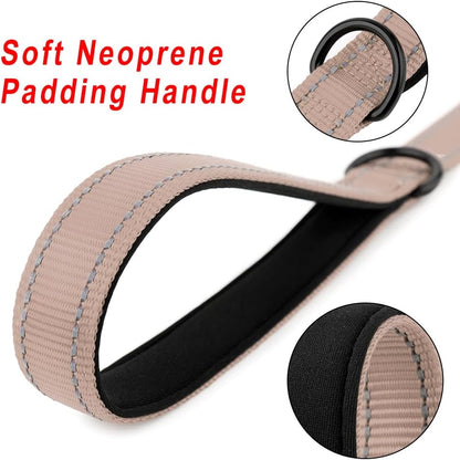 PLUTUS PET Short Training Dog Leash with Padded Handle for Medium Large Dogs,18 Inch Heavy Duty Strong Traffic Leash with Carabiner Clip for Climbing Walking or Guiding Blind(18”，Beige)