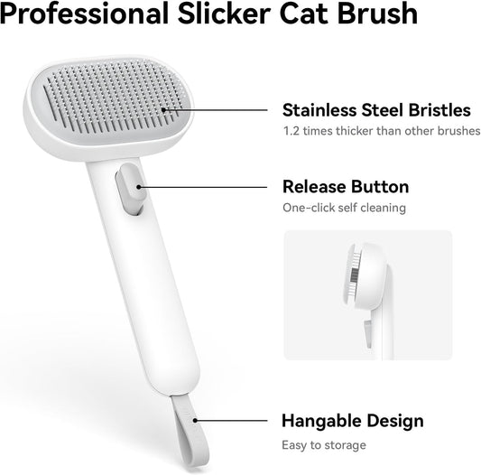 Aumuca Cat Brush for Shedding, Cat Brushes for Indoor Cats, Cat Brush for Long or Short Haired Cats, Cat Hair Brush Cat Grooming Deshedding Brush for Dog Kitten Horse Massage Removes Loose Fur, White