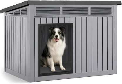 VIXZEN Dog House Indoor Outdoor,Waterproof Dog House for Small to Medium Dogs,Doghouse with Air Vents and Elevated Floor,Openable at The Top,Easy to Assemble and Clean,Gray,32.2"×25.12"×24.13"