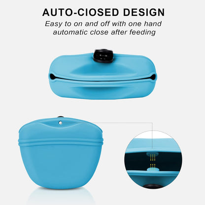 Left&Right Dog Clicker Training Kit,Silicone Dog Training Treat Pouch and Dog Clickers,Dog Treat Bag with Clicker Training for Dogs,Pet Treat Bag with Magnetic Buckle Closing and Waist Clip,Sky Blue