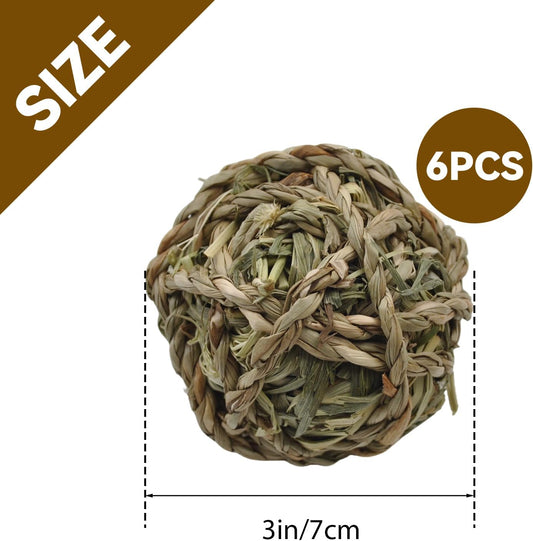 Rabbit Timothy Grass Ball 6 Pcs,Natural Bunny Grass Ball Timothy Hand Woven Chew Toys Small Animals Teeth Grinding Suitable for Hamster Guinea Pig Squirrel Totoro Gerbils