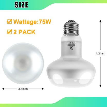Reptile Heat Lamp 2Pack 75W, Intense Basking Spot Light Bulb with UVA, Simulate Natural Daylight Heat Bulb for Reptile, Turtle, Bearded Dragon, Lizard, Tortoise, Gecko, Snake
