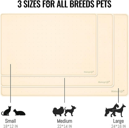 MateeyLife Dog & Cat Food Mat for Floors Waterproof, Nonslip Pets Bowl Mats for Dining and Drinking, Dogs Feeding Mats with Raised Edges, Silicone Cats Matt Tray for Messy Drinkers, 24"x16", Beige