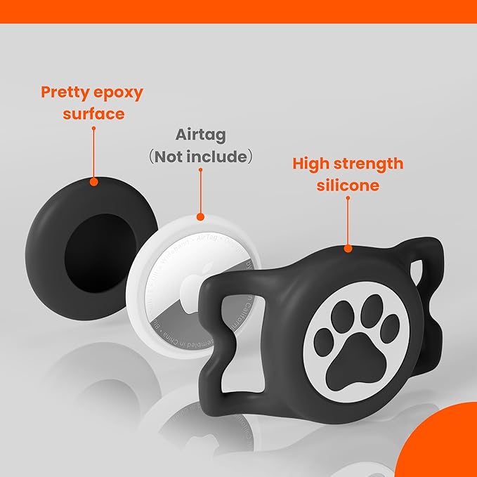 IP68 Waterproof Compatible with AirTag Dog Collar Holder, Silicone Dog Air tagholder for AirTag (Black&Blue)