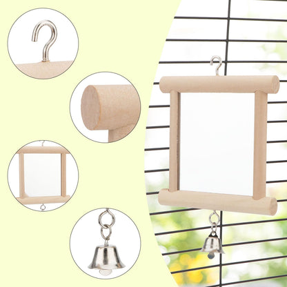 Hypeety Pet Bird Mirror with Bell Interactive Parrot Toy for Parrot Macaw African Greys Budgies Cockatoo Parakeet Cockatiels Conure Lovebird Cage Bells Mirror (C)